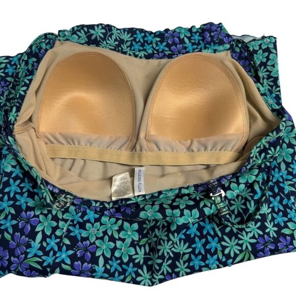 Kathy Ireland Medium One Piece Swim Dress Floral Soft Bra Tummy Control Blue Tea - Picture 8 of 10